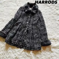 【美品】HARRODS ハロッズ ツイードファーコート リアルファー 日本製