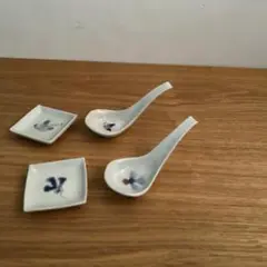 【美品】　九谷青窯　レンゲ　受け皿セット　作家　豆皿