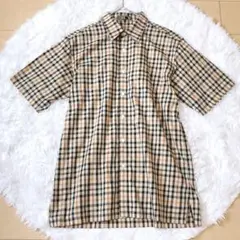 DAKS⭕️ダックス　美品　半袖シャツ　チェックシャツ　ベージュ　Lサイズ　定番