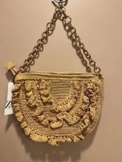 ZARA フリンジ付きストローバッグ