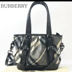 バーバリー BURBERRY◆トートバッグ 2way ノバチェック エナメル