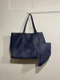 ネイビー レザー トートバッグ ポーチ付き