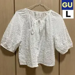 GUテクスチャーランタンスリーブブラウス ホワイトLサイズ
