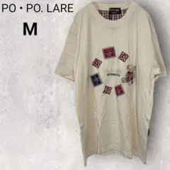 ポポラーレ Tシャツ 半袖 Ｍ ベージュ 綿100% 柄あり チェック 夏 くま