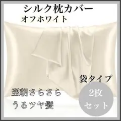 シルク 枕カバー オフホワイト ピローケース 2枚 美髪 美肌　袋タイプ