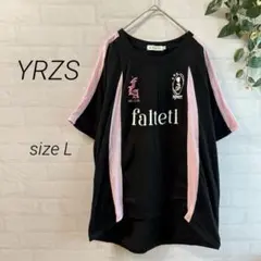 【YRZS】スポーツユニフォーム風 ロゴTシャツ 黒×ピンク (L) カジュアル