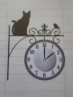 ウォールステッカー壁時計(猫&鳥)