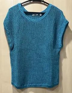 【美品】UNIQLO メッシュニット フレンチスリーブ ターコイズM