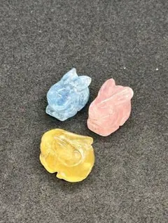アクアマリン&モルガナイト&イエローベリル　ラビット/兎パーツセット　貫通穴