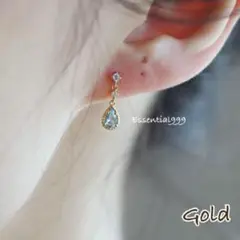 18_淡い水色の雫 しずく ジルコニア ドロップ ピアス ゴールド S925針