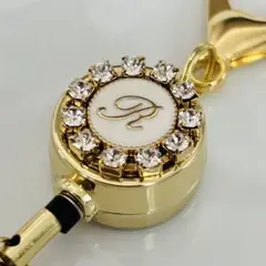 スワロフスキー デコ リールキーホルダー　イニシャル　 R