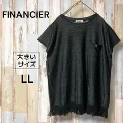 FINANCIER 大きいサイズ 半袖Tシャツ裾フリンジ LL ストレッチ