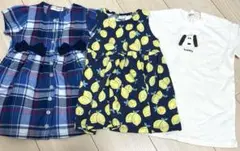 未使用90cm ワンピース Tシャツワンピ スヌーピー チェック柄 ノースリーブ