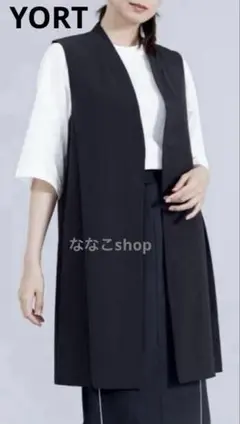 新品タグ付18500円 YORT【撥水・接触冷感】セットノーカラーロングジレ