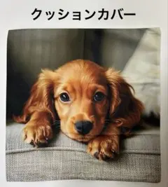 犬柄クッションカバー　ダックスフンド　レッド　両面プリント