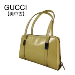 美品★グッチ パテントレザー ハンドバッグ レザーバッグ エナメル イエロー