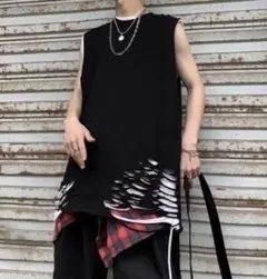 【在庫僅か】メンズ　ダメージタンクトップ　ＸＬ　シンプル　ブラック