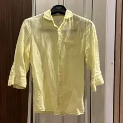 イエロー リネン 7部袖シャツ