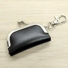 キーホルダー がま口 ミニ ☆ブラック 型押し 角 革 レザー 小さい財布