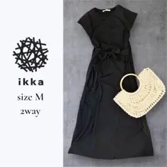 【2way】ikka イッカ 前後リボンワンピース M 黒 ブラック ロング丈