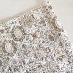 【98×45】インド 刺繍生地 メルヘン パステル シルバー はぎれ 布 生地