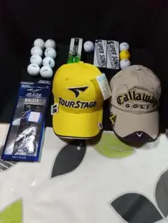 TOURSTAGE他ゴルフキャップ2個とグローブ/ボールセット/新品中古品込み