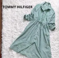 TOMMY HILFIGER 緑・白ストライプ シャツワンピース