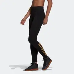 アディダス　エッセンシャルズ ハイウエスト ロゴ レギンス　M　黒×金