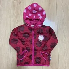 赤いドット柄フード付きジャケット　アウター　冬服　豚　ピンク