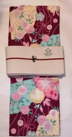 ★藤井リナ・ブランド浴衣★赤紫地に扇子朝顔桜菊柄★