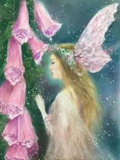 花の妖精　ハンドメイドパステル画　絵画アート原画