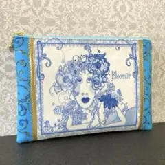 ロラライハリス＊ハンドメイド＊フラットポーチ（通帳＆お薬手帳）ブルーレディ