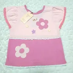新品タグ付き♡スーリー　お花 半袖ピンクシャツ　バックリボン サイズ90