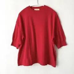 MEYAME クルーネック 五分袖 ニットTシャツ　レッド