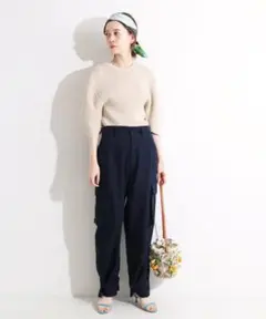 タグ付未使用品!IENA LA BOUCLE コットン麻 カーゴパンツ ネイビー