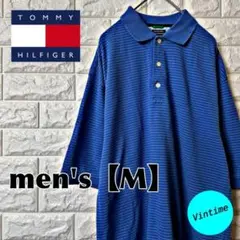 AM37【TOMMY HILFIGER】無地ポロシャツ【メンズM】ブルー