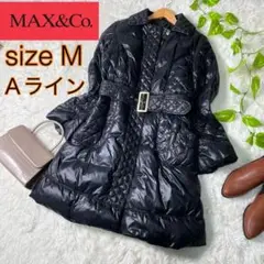 【美品】MAXu0026Co. マックスアンドコー ダウンコート ウエストベルト付き 黒