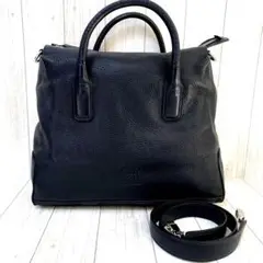 極美品 HIROFU ヒロフ デュオ ハンドバッグ L ダークブルー