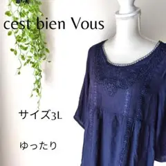 ！b1697　セビアンヴー　刺繍入り半袖ワンピース　3L　レース　ゆったり
