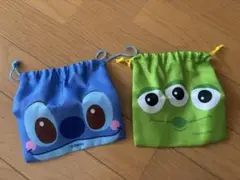 スティッチとグリーンマン　小さめ巾着