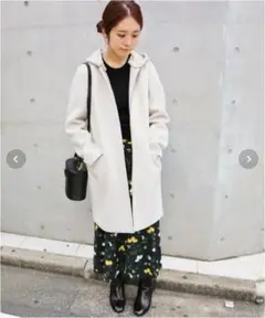 美品☆イエナ 二重織り シャルムフードコクーンコート ノーカラー L アイボリー