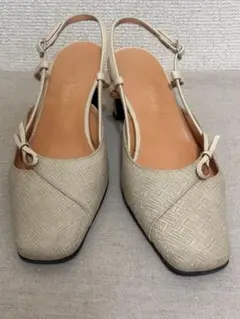銀座かねまつ パンプス ベージュ アイボリー 23㎝  オープントゥ 上品