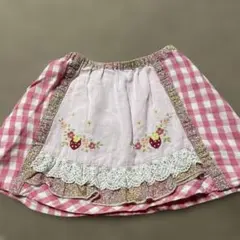 スーリー　いちご刺繍　ピンク　チェックスカート100