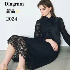 新品✨️ダイアグラム レースボウタイワンピース 2024 総レース ロング 黒