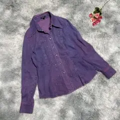 ESCADA エスカーダ(40)デニムシャツ ビジュー ストレッチ 紫
