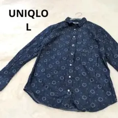 UNIQLO　長袖　L レディース　カットソー　柄シャツ　デニムシャツ　ブルー