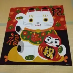 招福·招き猫(おのみちこ作)大判風呂敷タペストリー。