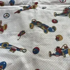 カートとヘルメットのプリント生地 ドット ブルー 布 アメリカンヴィンテージ