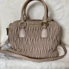 ミュウミュウ マテラッセ 2WAY ハンドバッグ ピンクベージュ