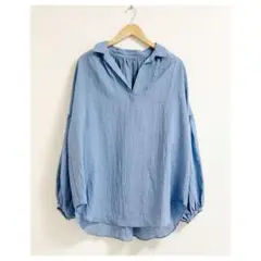 m311_IENA 極美品✨ヴィンテージワッシャーギャザーシャツブラウス ブルー